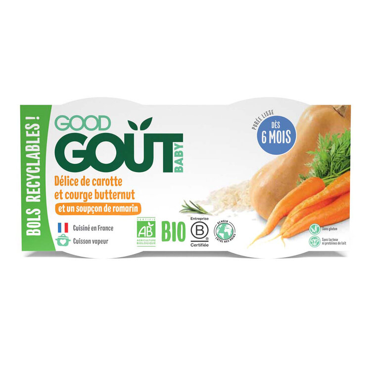 EXP: 16.08.2023 2x GOOD GOUT BIO Pyré z máslové dýně a mrkve 190 g Good Gout