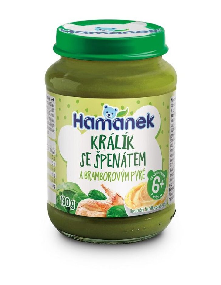 EXP: 28.08.2023 HAMÁNEK Králík se špenátem a bramborem 190 g Hamánek