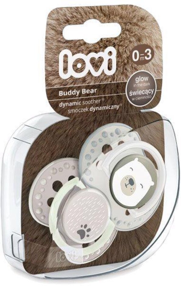 LOVI Dudlík silikonový symetrický dynamický Buddy Bear 0-3m 2ks Lovi