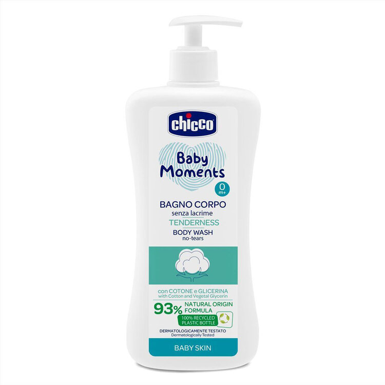 CHICCO Šampon na tělo s dávkovačem Baby Moments Tenderness 93% přírodních složek 500 ml Chicco