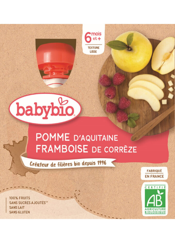 EXP: 09.09.2023 BABYBIO Jablko malina (4x 90 g) - ovocný příkrm Babybio