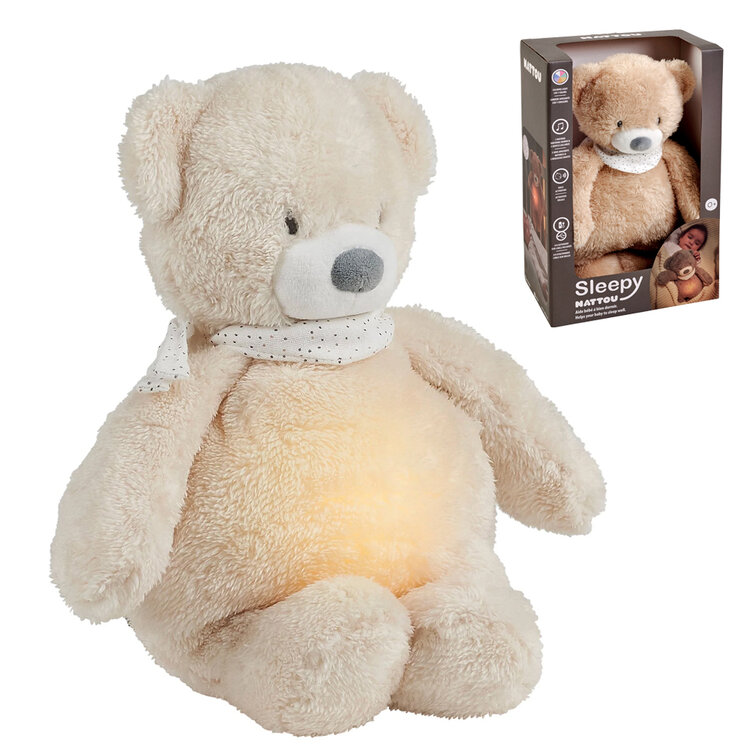 NATTOU Usínaček plyšový hudební se světýlkem a senzorem pláče 4v1 Sleepy Bear Beige 0m+ Nattou