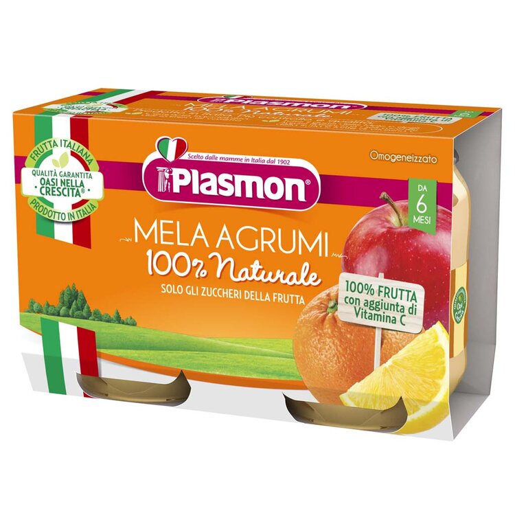 EXP: 31.10.2023 PLASMON Příkrm bezlepkový ovocný jablko a citrusy 2x104 g