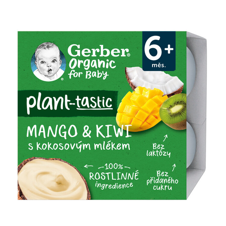 EXP: 31.10.2023 GERBER Organic 100% Dezert rostlinný mango a kiwi s kokosovým mlékem (4x 90 g)​ GERBER