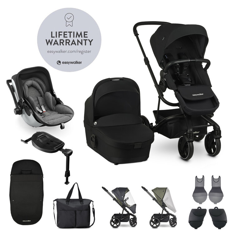 EASYWALKER Set XXL kočárek Harvey3 Shadow Black + KIDDY Evoluna i-size 2 Grey Melange Icy Grey Easywalker