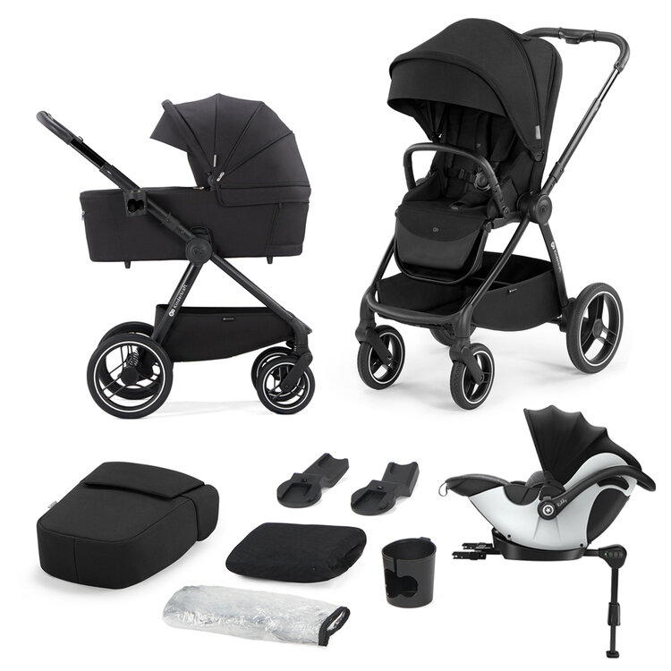 KINDERKRAFT SELECT Kočárek Nea 2v1 Midnight Black + KIDDY Evoluna i-size 2 Grey Melange Icy Grey Kinderkraft select