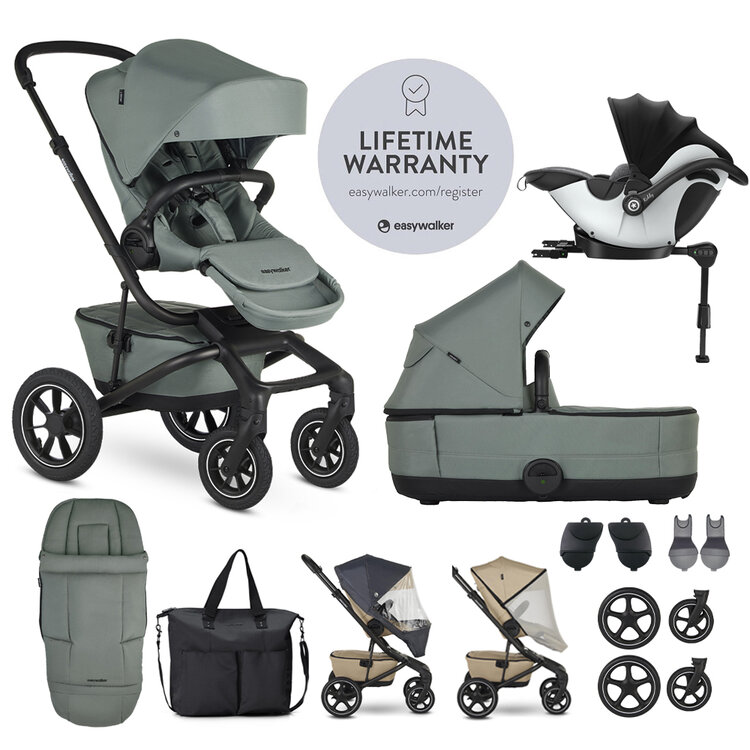 EASYWALKER Set XXL kočárek Jimmey Air Thyme Green + KIDDY Evoluna i-size 2 Grey Melange Icy Grey Easywalker