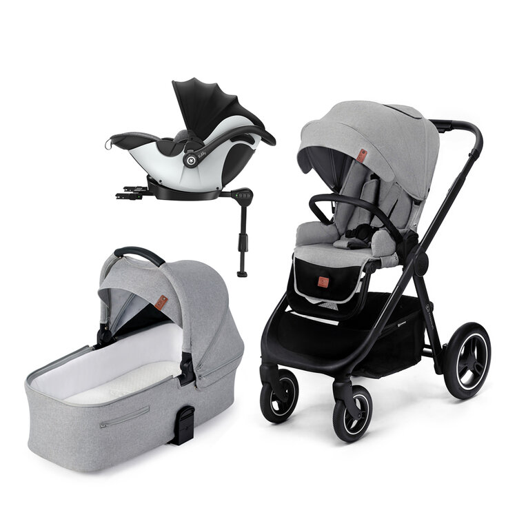 KINDERKRAFT Kočárek Everyday 2v1 Light Grey + KIDDY Evoluna i-size 2 Grey Melange Icy Grey Kinderkraft