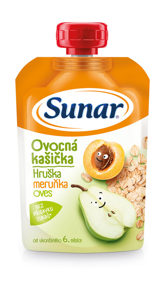 EXP: 05.12.2023 SUNAR Kapsička Ovocná kašička hruška meruňka ovesné vločky 120 g Sunar