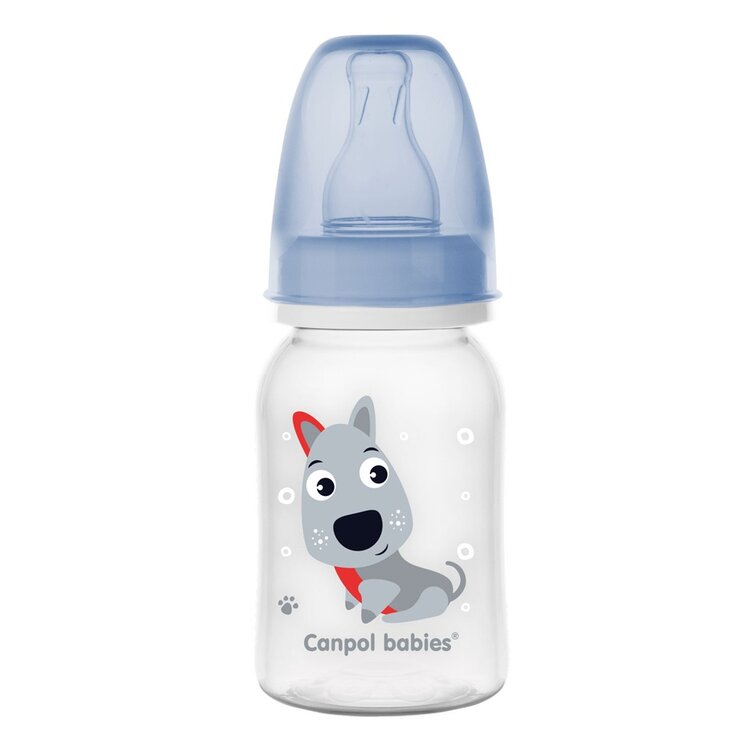 CANPOL BABIES Lahev s potiskem CUTE ANIMALS 120ml - modrá Canpol Babies