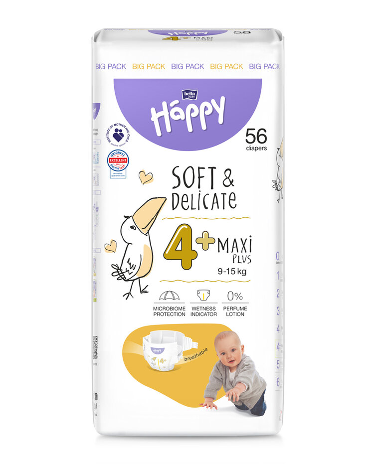 BELLA HAPPY Baby Pleny jednorázové Maxi Plus 9-15 kg Big Pack 56 ks Bella Baby Happy