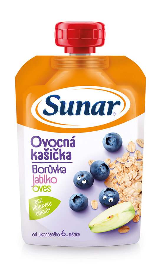 SUNAR Kapsička ovocná kašička borůvka jablko ovesné vločky 120 g Sunar