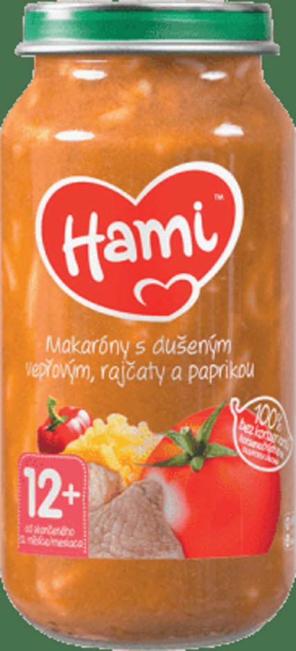 Hami Makaróny s dušeným vepřovým rajčaty a paprikou 250 g Hami