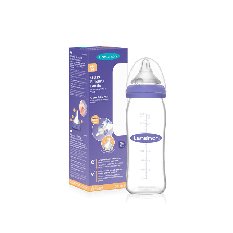 LANSINOH Lahev skleněná kojenecká s NaturalWave® savičkou (M) 240ml Lansinoh