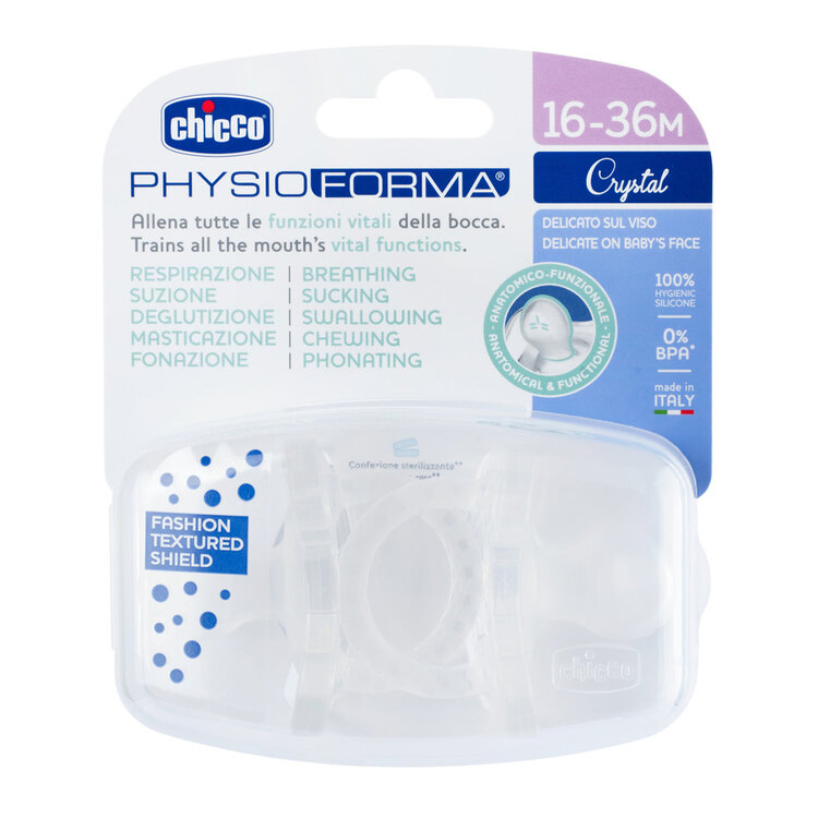 CHICCO Dudlík Physio Luxe celosilikonový 16-36m crystal 2 ks Chicco