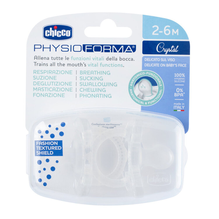 CHICCO Dudlík Physio Luxe celosilikonový 2-6m crystal 2 ks Chicco