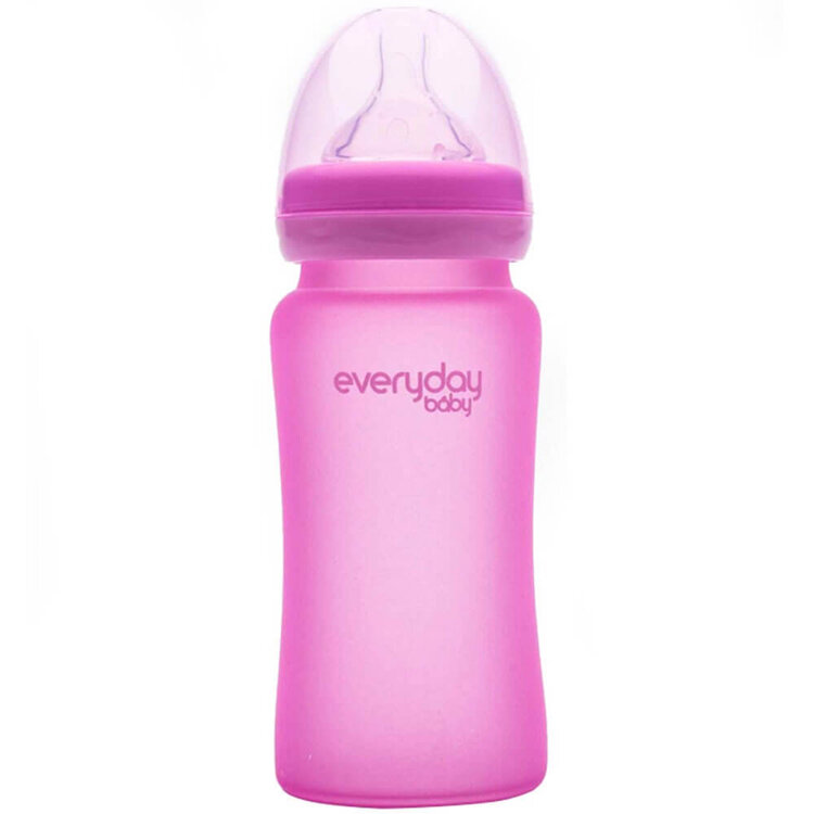 EVERYDAY BABY Láhev sklo s teplotním senzorem 240 ml Pink EVERYDAY