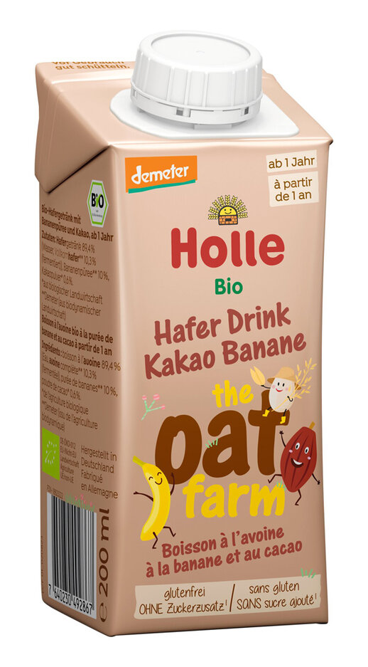 EXP: 15.07.2024 HOLLE BIO Nápoj ovesný Oat Farm s kakaem a banánem pro děti od 12. měsíce