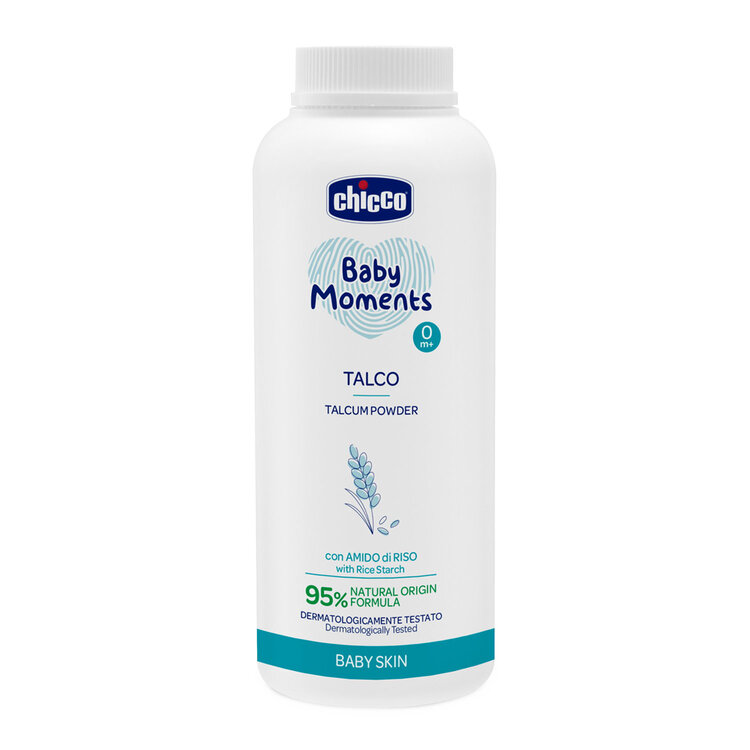 CHICCO Pudr dětský Baby Moments s ryžovým škrobem 95 % přírodních složek 150 g Chicco