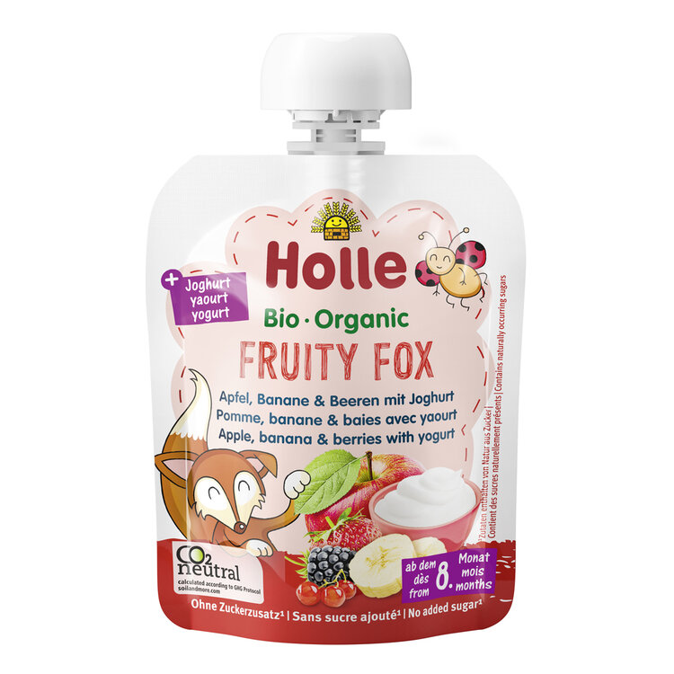 HOLLE BIO Fruity fox - dětské ovocné pyré s jogurtem 85 g Holle