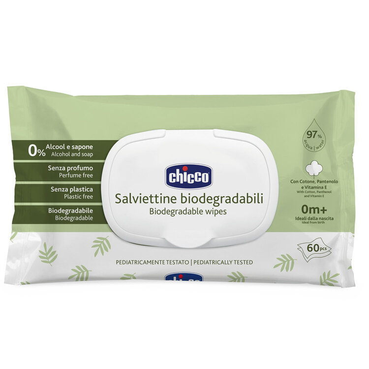 CHICCO Dětské vlhčené ubrousky bez obsahu plastů 60 ks Chicco