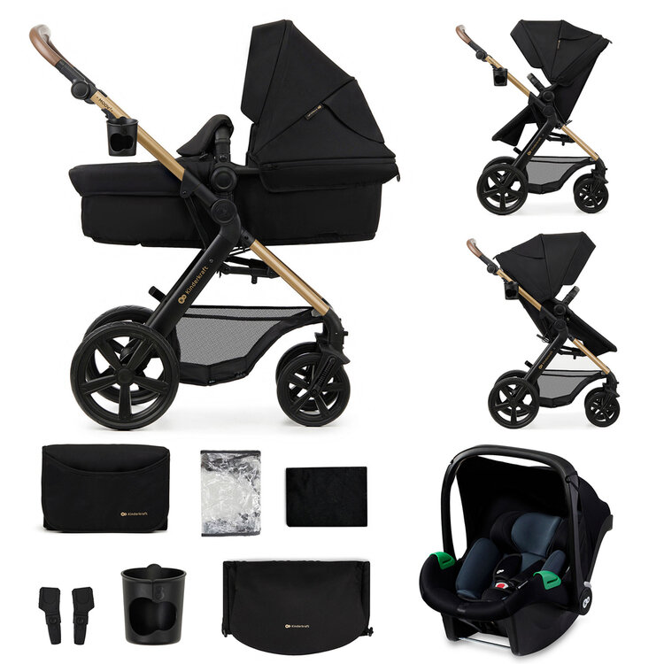 KINDERKRAFT Kočárek kombinovaný Moov 2 3v1 Pure Black - pěnová kola Kinderkraft