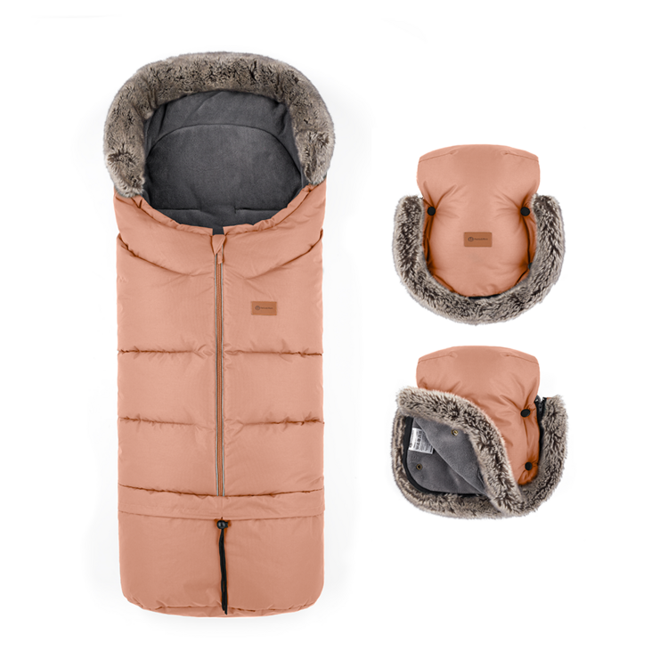 PETITE&MARS Set zimní fusak Arctic 4v1 + rukavice na kočárek Furry Pastel Peach Petite&Mars