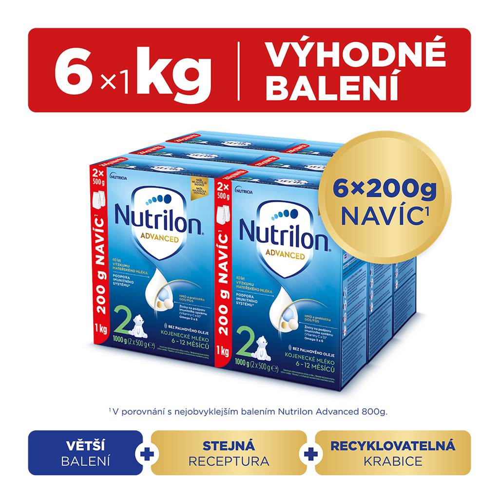 EXP: 11.10.2024 NUTRILON Mléko pokračovací kojenecké 2 Advanced od uk. 6. měsíce 6x 1000 g Nutrilon