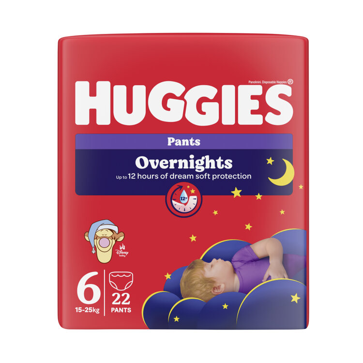 HUGGIES® Kalhotky plenkové noční Overnights Pants vel. 6 (15-25 kg)