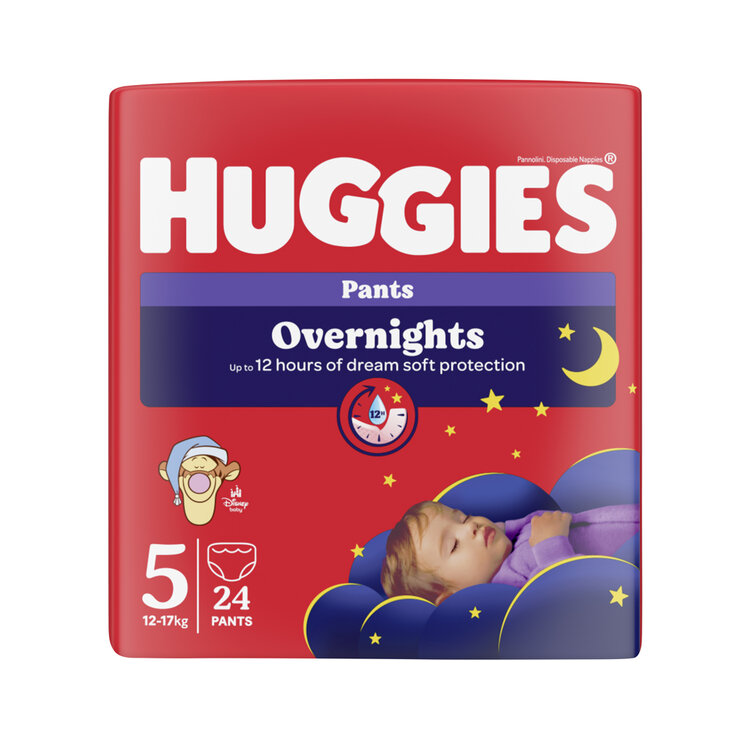 HUGGIES® Kalhotky plenkové noční Overnights Pants vel. 5 (12-17 kg)