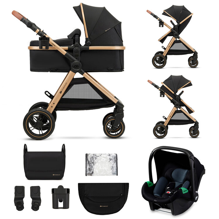 KINDERKRAFT Kočárek kombinovaný 3v1 Esme Pure Black Kinderkraft