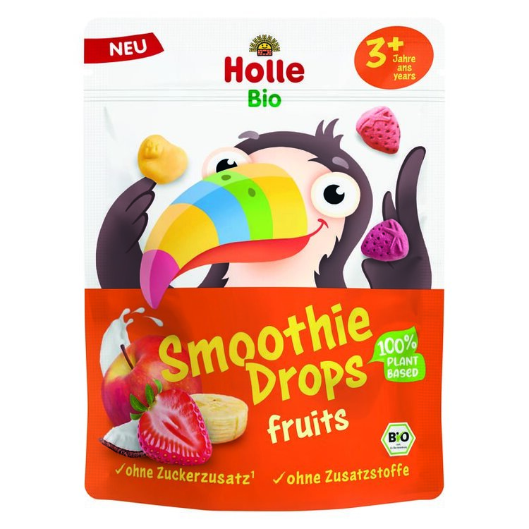 HOLLE Bio Bonbónky ovocné Smoothies drops s kokosovým mlékem 15g (3r+) Holle