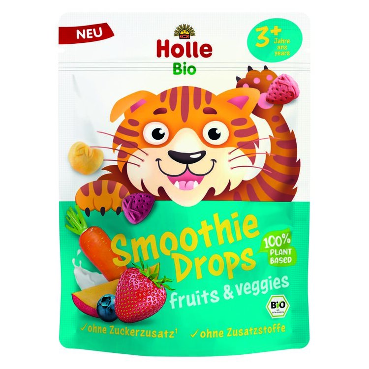 HOLLE Bio Bonbónky ovocno zeleninové Smoothies drops s kokosovým mlékem 15g (3r+) Holle