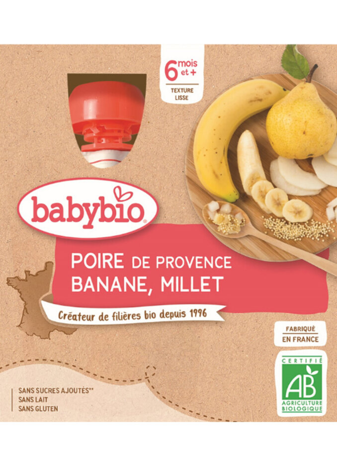 EXP: 19.03.2025 4x BABYBIO Kapsička hruška banán proso (90 g) Babybio